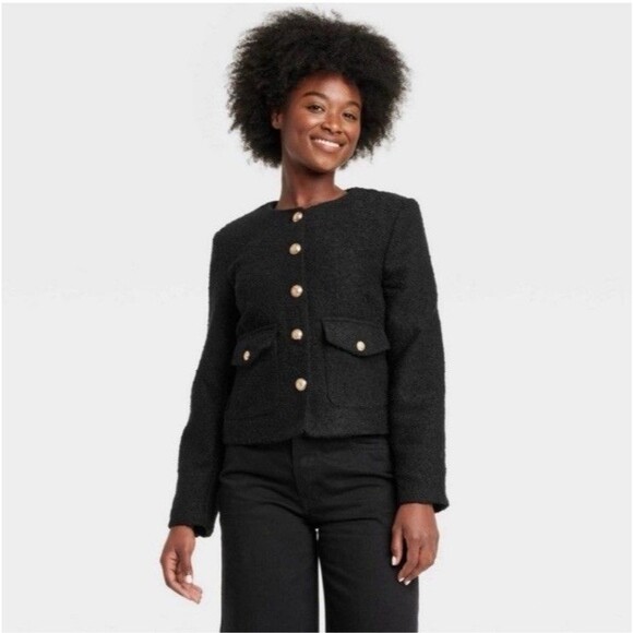 Universal Thread Black Boucle Gold Button-Front Jacket Tweed Size XXL - Picture 1 of 12
